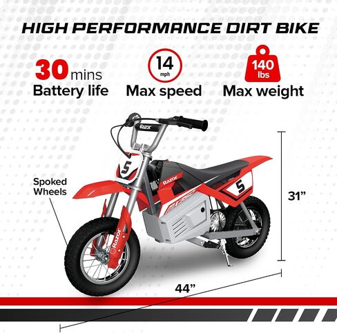 الدراجة الترابية الكهربائية Razor MX350 Dirt Rocket 24 فولت للأطفال بعمر 13 عامًا فما فوق مع محرك عزم دوران عالي وإطارات هوائية ذات مقابض، باللون الأحمر in Kuwait