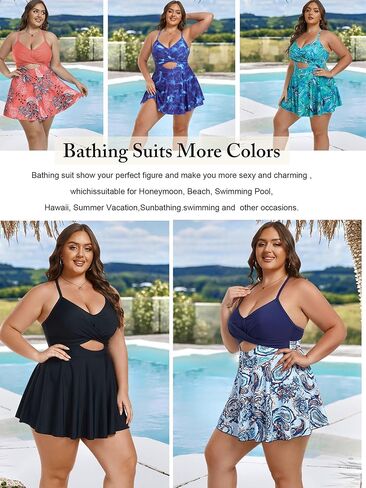AOVDE Women Plus Size Two Piece Swimsuits for Women Tankini Bathing Suits Flowy Swim Dress with Shorts in Saudi Arabia