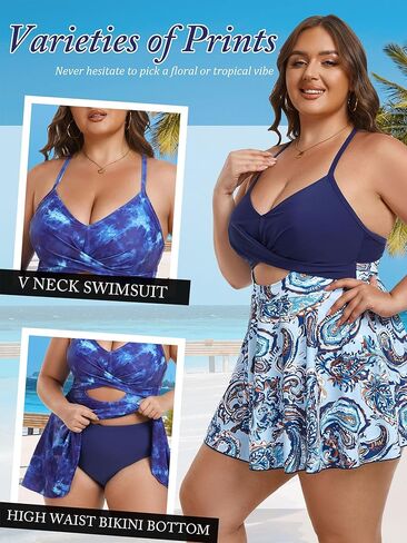 AOVDE Women Plus Size Two Piece Swimsuits for Women Tankini Bathing Suits Flowy Swim Dress with Shorts in Saudi Arabia