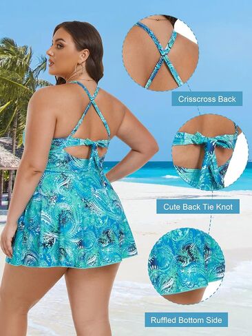 AOVDE Women Plus Size Two Piece Swimsuits for Women Tankini Bathing Suits Flowy Swim Dress with Shorts in Saudi Arabia