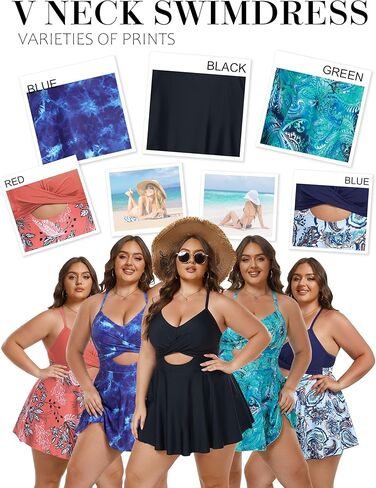 AOVDE Women Plus Size Two Piece Swimsuits for Women Tankini Bathing Suits Flowy Swim Dress with Shorts in Saudi Arabia