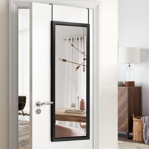 NeuType Over The Door Mirror Full Length Mirror Hanging Over Door or Leaning Against Wall or Mounted On Wall, Door Mirror Full Length Mirror Over The Door, 44"x16", Black, No Stand in Kuwait