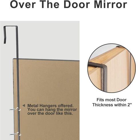 NeuType Over The Door Mirror Full Length Mirror Hanging Over Door or Leaning Against Wall or Mounted On Wall, Door Mirror Full Length Mirror Over The Door, 44"x16", Black, No Stand in Kuwait