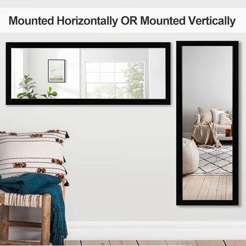 NeuType Over The Door Mirror Full Length Mirror Hanging Over Door or Leaning Against Wall or Mounted On Wall, Door Mirror Full Length Mirror Over The Door, 44"x16", Black, No Stand in Kuwait