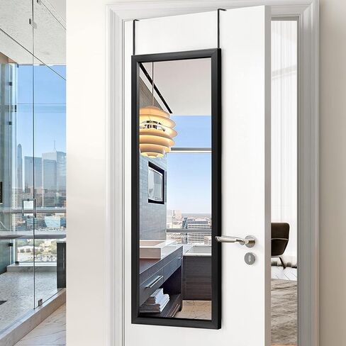 NeuType Over The Door Mirror Full Length Mirror Hanging Over Door or Leaning Against Wall or Mounted On Wall, Door Mirror Full Length Mirror Over The Door, 44"x16", Black, No Stand in Kuwait