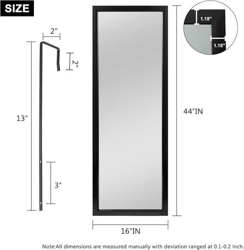 NeuType Over The Door Mirror Full Length Mirror Hanging Over Door or Leaning Against Wall or Mounted On Wall, Door Mirror Full Length Mirror Over The Door, 44"x16", Black, No Stand in Kuwait