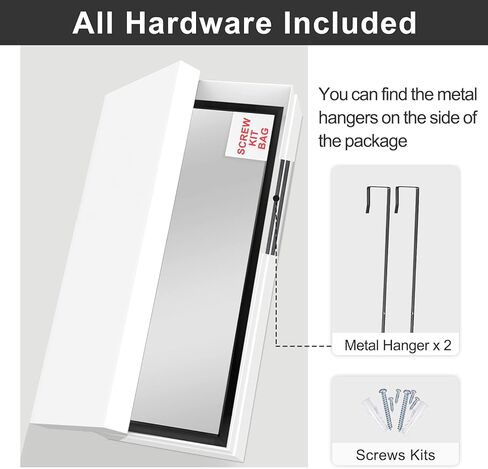 NeuType Over The Door Mirror Full Length Mirror Hanging Over Door or Leaning Against Wall or Mounted On Wall, Door Mirror Full Length Mirror Over The Door, 44"x16", Black, No Stand in Kuwait