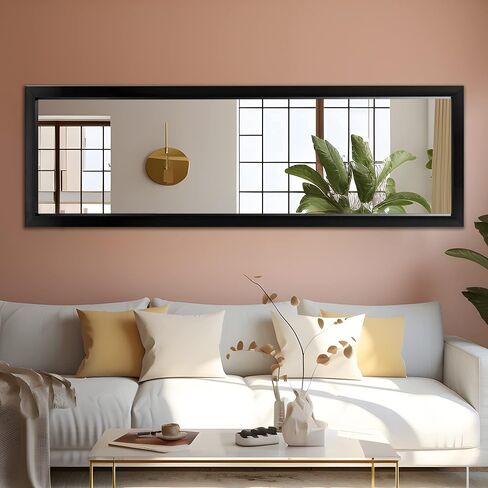 NeuType Over The Door Mirror Full Length Mirror Hanging Over Door or Leaning Against Wall or Mounted On Wall, Door Mirror Full Length Mirror Over The Door, 55"x16", Black, No Stand in Saudi Arabia
