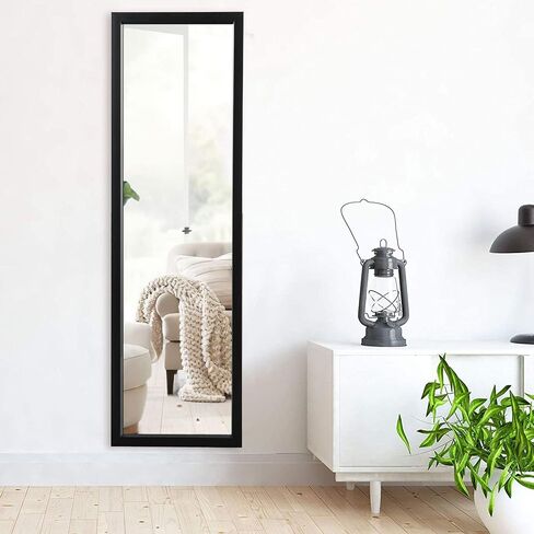 NeuType Over The Door Mirror Full Length Mirror Hanging Over Door or Leaning Against Wall or Mounted On Wall, Door Mirror Full Length Mirror Over The Door, 55"x16", Black, No Stand in Saudi Arabia