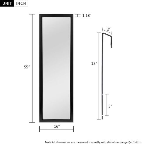 NeuType Over The Door Mirror Full Length Mirror Hanging Over Door or Leaning Against Wall or Mounted On Wall, Door Mirror Full Length Mirror Over The Door, 55"x16", Black, No Stand in Saudi Arabia