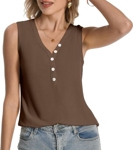 Womens Sexy V Neck Tank Tops Sleeveless Button Henley Shirts Button Ribbed Cami Top Blouses Going Out T Shirt in Saudi Arabia