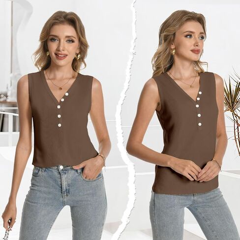 Womens Sexy V Neck Tank Tops Sleeveless Button Henley Shirts Button Ribbed Cami Top Blouses Going Out T Shirt in Saudi Arabia