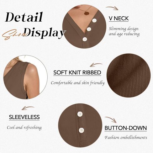 Womens Sexy V Neck Tank Tops Sleeveless Button Henley Shirts Button Ribbed Cami Top Blouses Going Out T Shirt in Saudi Arabia