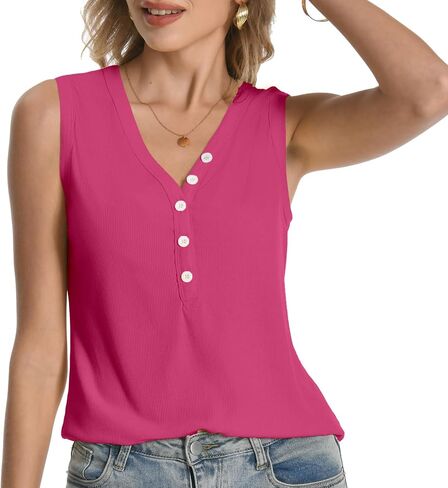 Womens Sexy V Neck Tank Tops Sleeveless Button Henley Shirts Button Ribbed Cami Top Blouses Going Out T Shirt in Saudi Arabia