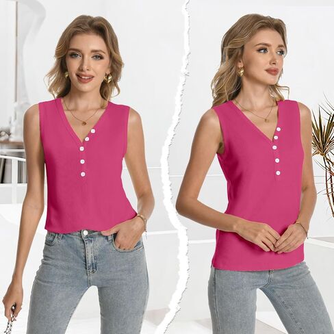Womens Sexy V Neck Tank Tops Sleeveless Button Henley Shirts Button Ribbed Cami Top Blouses Going Out T Shirt in Saudi Arabia