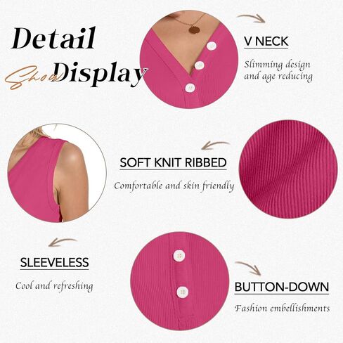 Womens Sexy V Neck Tank Tops Sleeveless Button Henley Shirts Button Ribbed Cami Top Blouses Going Out T Shirt in Saudi Arabia