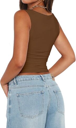 Abardsion Womens Sexy Crop Top Summer 2024 Square Neck Sleeveless Double Layer Going Out Tank Tops in Saudi Arabia
