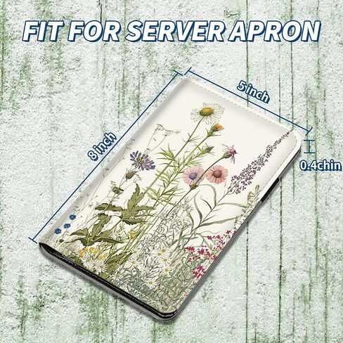 Server Books for Waitress 5 x 7.75 inch Black Server Book with Zipper Pocket and 5 Large Pockets 1 Pen Holder Cute Waitress Book Organizer Fit Server Apron - Green Leaves Floral Flower Plant in Saudi Arabia