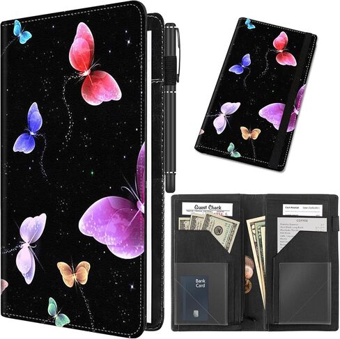 Server Book for Waitress with 11 Zipper Pocket,Waiter Book Server Wallet for Waiter Serving Book Guest Check Holder Restaurant Waitstaff Organizer for Server ApronLittle Dinosaur Black in Saudi Arabia