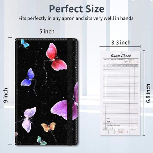 Server Book for Waitress with 11 Zipper Pocket,Waiter Book Server Wallet for Waiter Serving Book Guest Check Holder Restaurant Waitstaff Organizer for Server ApronLittle Dinosaur Black in Saudi Arabia