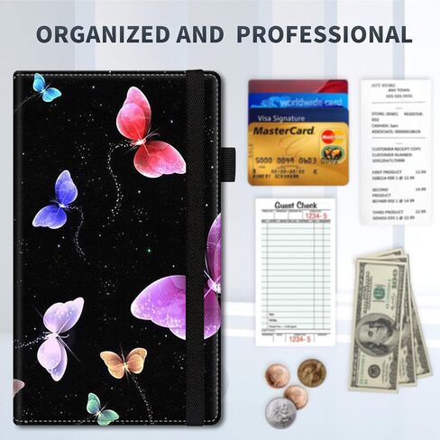 Server Book for Waitress with 11 Zipper Pocket,Waiter Book Server Wallet for Waiter Serving Book Guest Check Holder Restaurant Waitstaff Organizer for Server ApronLittle Dinosaur Black in Saudi Arabia