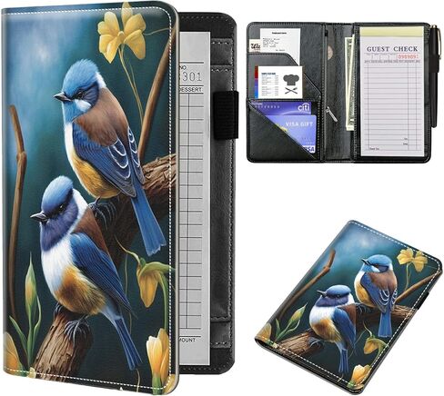 Server Books for Waitress 5 x 7.75 inch Black Server Book with Zipper Pocket and 5 Large Pockets 1 Pen Holder Cute Waitress Book Organizer Fit Server Apron - Green Leaves Floral Flower Plant in Saudi Arabia