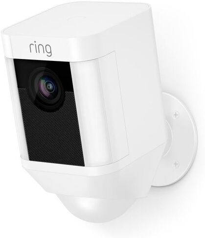 كاميرا مراقبة عالية الدقة ببطارية Ring Spotlight Cam مُجددة معتمدة مع خاصية التحدث ثنائي الاتجاه وإنذار صفارة الإنذار، باللون الأبيض، تعمل مع Alexa in Kuwait