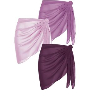 أغطية ملابس السباحة النسائية من Argstar مكونة من 3 قطع من أغطية سارونغ للشاطئ، بدلة استحمام وتنورة قصيرة وملابس سباحة بكيني شفافة لملابس السباحة in Kuwait