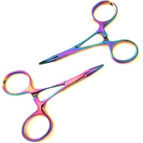 2 ملقط قفل مرقأة البعوض متعدد الألوان بألوان قوس قزح من التيتانيوم مقاس 3.5 سم كماشة مستقيمة ومنحنية من الفولاذ المقاوم للصدأ متعددة الأغراض مثالية للممرضات وملقط الصيد والحرف اليدوية والهوايات in Kuwait