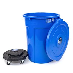 Magnum Blue 55 Gallon Trash Can Set (Trash Can, Quiet Dolly, and Reinforced Lid), Construction Grade, Jobsite Ready for Handling and Rolling Garbage CMTC-CLD0-55B01 (1 Set) in Kuwait