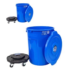 Magnum Blue 32 Gallon Trash Can Set (Trash Can, Quiet Dolly, and Reinforced Lid), Construction Grade, Jobsite Ready for Handling and Rolling Garbage CMTC-CLD0-32B02 (2 Set) in Kuwait