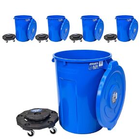 Magnum Blue 44 Gallon Trash Can Set (Trash Can, Quiet Dolly, and Reinforced Lid), Construction Grade, Jobsite Ready for Handling and Rolling Garbage CMTC-CLD0-44B05 (5 Set) in Kuwait