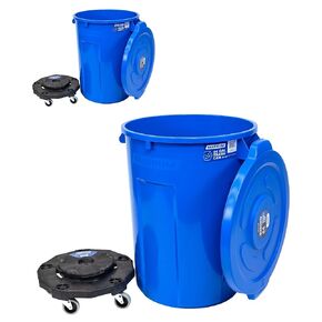 Magnum Blue 44 Gallon Trash Can Set (Trash Can, Quiet Dolly, and Reinforced Lid), Construction Grade, Jobsite Ready for Handling and Rolling Garbage CMTC-CLD0-44B02 (2 Set) in Kuwait