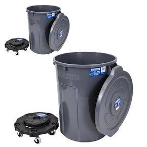 Magnum Gray 44 Gallon Trash Can Set (Trash Can, Quiet Dolly, and Reinforced Lid), Construction Grade, Jobsite Ready for Handling and Rolling Garbage CMTC-CLD0-44G02 (2 Set) in Kuwait