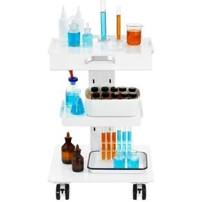 Professional 3-Tier Rolling Utility Cart, Lab Trolley with Wheels, Mobile Service Cart for Laboratory, Clinic, Hospital, Salon, Multi Level Rolling Cart, Compact Service Trolley, Shelf Cart in Kuwait