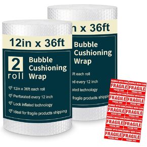 Bubble Cushioning Wrap Roll Polyethylene 12 inch x 15 Feet for Packaging, Shipping, Mailing, Moving in Kuwait