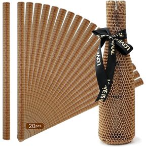 20 مجموعة من حقيبة سفر النبيذ القابلة لإعادة الاستخدام - أكمام واقية للزجاجات الورقية على شكل قرص العسل، مقاومة للصدمات ومقاومة للصدمات للسفر الجوي الآمن، والشحن، والتحرك، والتخييم (بني) in Kuwait