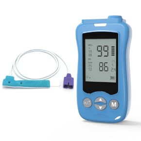 Handheld Fingertip Pulse Oximeter, Medical Grade Pediatric Pulse Oximeter Wrap Probe for Infant Kids Adult, Continuous Pulse Oximeter and Spot Checking, Fast Reading SpO2 Pulse Rate Respiration Rate, Adjustable Audio Visual Alarm (Blue) in Saudi Arabia