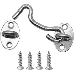 4 Pack 3" Hook and Eye Gate Latch, Stainless Steel Rust-Resistant Barn Door Lock Cabin Hooks for Gate Shutters Window Slide Barn Shed Cabinet Bathroom, with 16pcs Screw,Silver in Kuwait