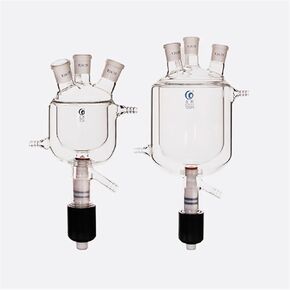Four Mouth Jacketed Reaction Bottle with Plunger Valve Reaction Kettle with Discharge Double-Layer Reactor Flask(1000mL 24x24x24x24) in Kuwait