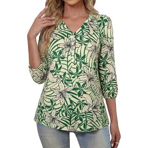 Womens 3/4 Sleeve Hawaiian Shirts V Neck Summer Floral Printed Shirt Casual Buttons Down Soft Tunic Tops in Kuwait