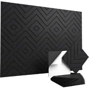 لوحات صوتية ذاتية اللصق، لوحات جدارية عازلة للصوت مقاس 12 بوصة × 12 بوصة × 0.4 بوصة، ممتصة للصوت عالية الكثافة، لوحات تخفيف الضوضاء للمكتب المنزلي والاستوديو وديكور غرفة النوم باللون الأسود 10 عبوات in Kuwait