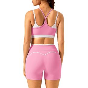 أطقم تمارين نسائية مكونة من قطعتين طقم رياضي متطابق شورت عالي الخصر مع جيوب بطبقة مزدوجة حمالة صدر رياضية طقم ملابس لليوجا in Kuwait