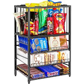 رف عرض الحلوى، منظم الوجبات الخفيفة من 4 طبقات للمنضدة، حامل حقيبة رقائق البطاطس مع إطار حبل مرن، محطة بار الوجبات الخفيفة، رف عرض البيع بالتجزئة للمتجر، حجرة المؤن، المكتب (أسود) in Kuwait