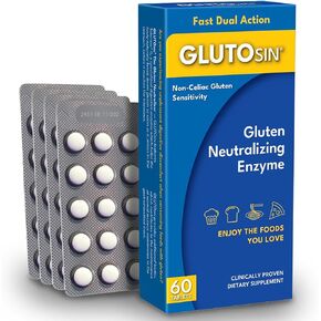 إنزيم جلوتوسين المعادل للجلوتين - عمل مزدوج سريع لحساسية الغلوتين، إنزيم توليراس جي الهضمي يكسر الغلوتين المخفي بسرعة، البيوتين للمساعدة في دعم تجديد الأمعاء الطبيعي، 60 قرصًا صغيرًا in Kuwait