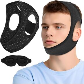 Chin Strap for Sleeping, Anti Snoring Devices Comfortable Effective Stop Snoring Solution, Snore Stopper Breathable, Anti Snore Chin Strap Adjustable Velcro, with Eye Mask, Black in Kuwait