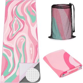 Yoga Mat Towel Cover with Large Corner Pockets, Non Slip Grip Microfiber Mat Cover Mat for Hot Yoga, Pilates and Gym Workout, 70" L x 26" W, Pink in Kuwait