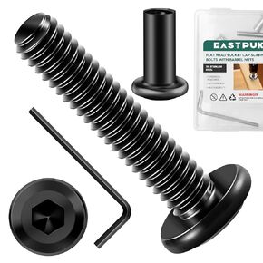 20Pcs 1/4-20 x 1-1/4" Flat Socket Head Cap Screws Bolts Barrel Nuts Kit, 304 Stainless Steel 18-8 Furniture Bolts Screws and Nuts, Black Oxided in Kuwait