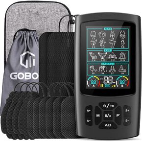 وحدة تحفيز العضلات TENS مع شاشة ملونة - محفز العضلات EMS ثنائي القناة، 28 وضعًا للعلاج، 40 مستوى كثافة، 8 وسادات كهربائية وحقيبة EVA (8 قطع وسادات كهربائية) in Kuwait