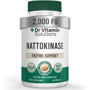 Nattokinase 2,000 FU (100mg) مكمل لصحة القلب والدورة الدموية - تدفق الدم ودعم القلب والأوعية الدموية - إنزيم نظامي من الناتو المخمر - نباتي، غير معدل وراثيًا - 60 كبسولة نباتية تكفي لمدة شهرين in Kuwait